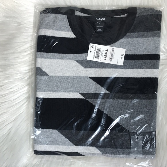 Alfani Mens Sweater Black Size Small Pullover Crew Geometric Pattern $75 - Picture 13 of 14